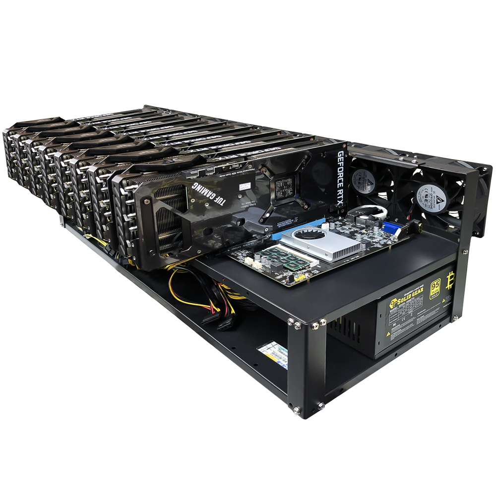 Rig Minage Plateforme Ouverte Sans GPU Avec Alimentation 2000W - 8G Ram - 240G SSD - 6 Fan Supportant Jusqu'à 8 GPU