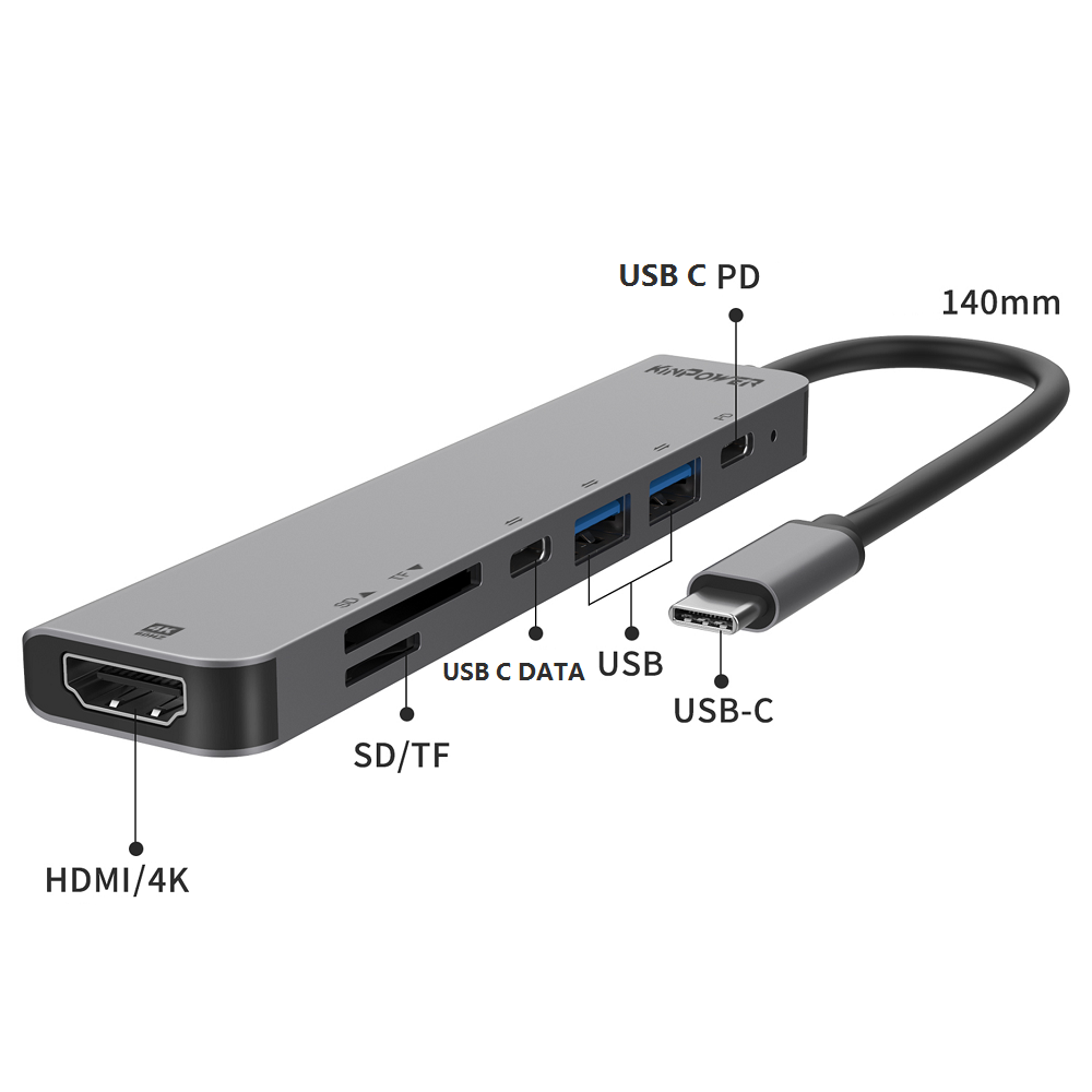 Adaptateur Concentrateur Type C vers HDMI 4K,USB3.0,Lecteur SD/TF,Type C Data/PD 5 en 1