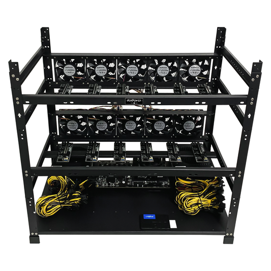 Rig Minage Plateforme Ouverte Sans GPU Avec Alimentation 5200W - 8G Ram - 500G SSD - 10 Fan - Supportant Jusqu'à 12 GPU