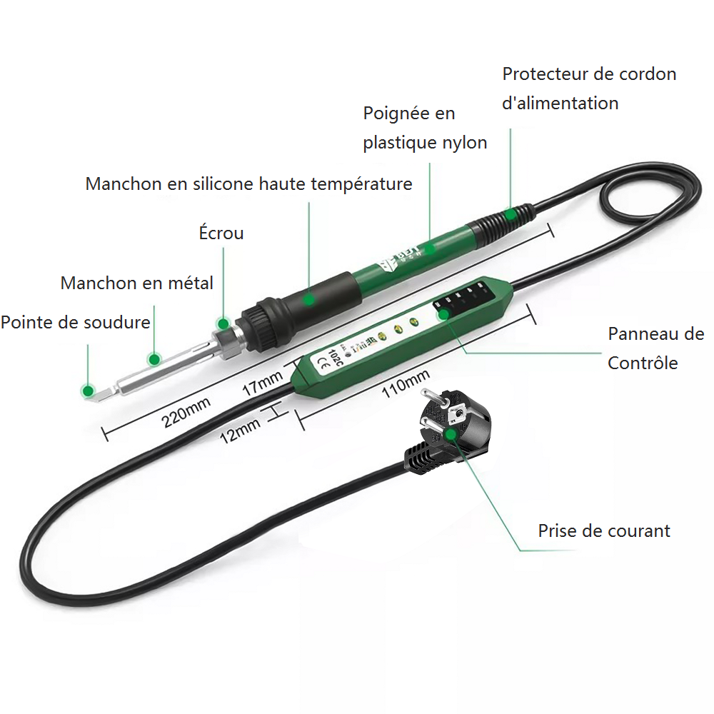 BST-102C Fer à souder 60W-90W réglable à température sans plomb