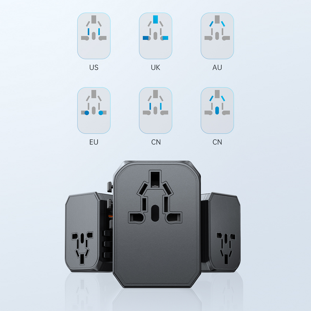 Adaptateur de Voyage Prises Internationnal avec 1 USB C PD et 2 USB A