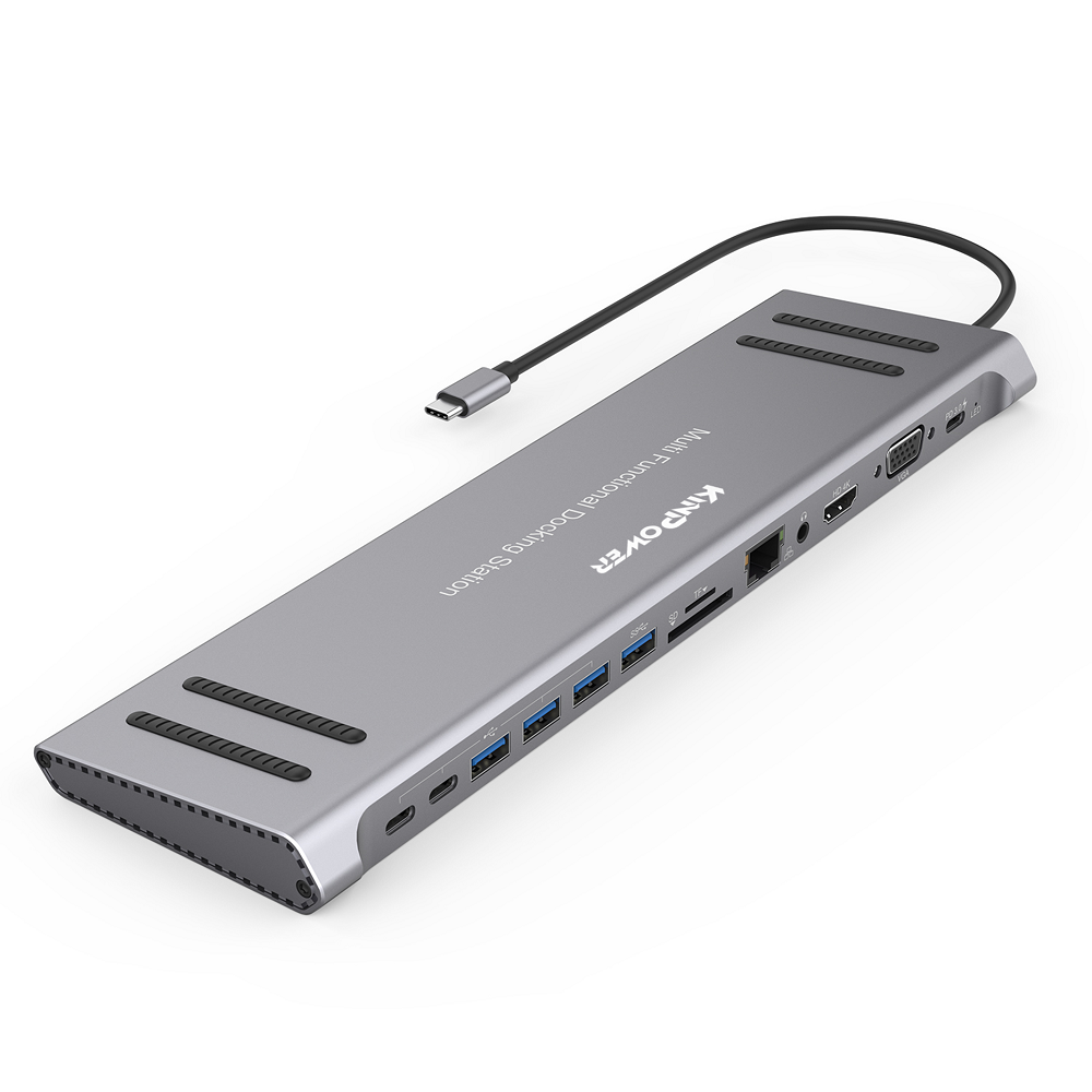 Station d'accueil Concentrateur Type C vers HDMI 4K, VGA, USB C,USB A 3.0, Lecteur SD/TF, RJ-45,Audio 3.5mm 12 en 1