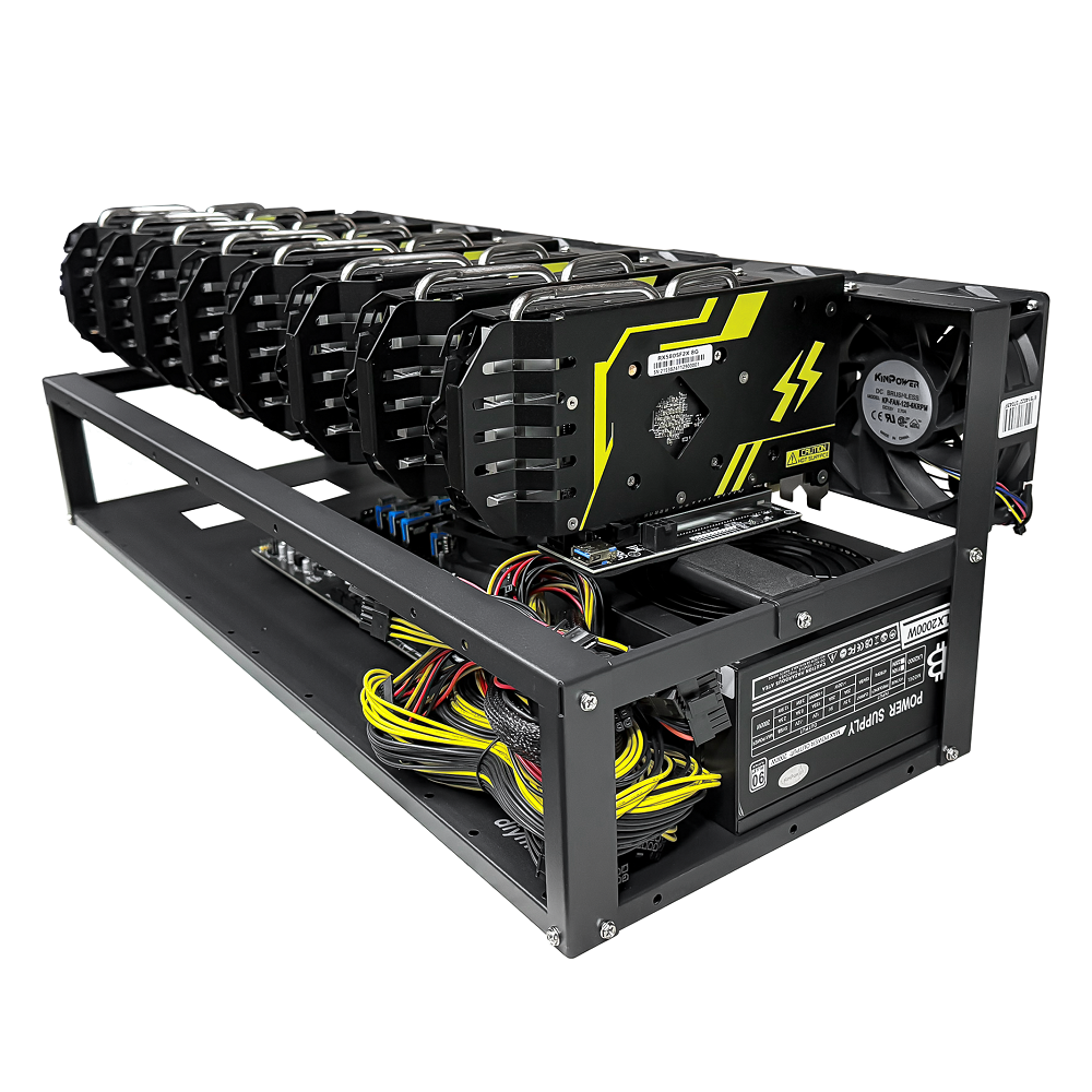 Rig Minage Plateforme Ouverte Avec 8 GPU RTX 3060 Ti - 8G Ram - 500G SSD - 2600W - 6 Fan