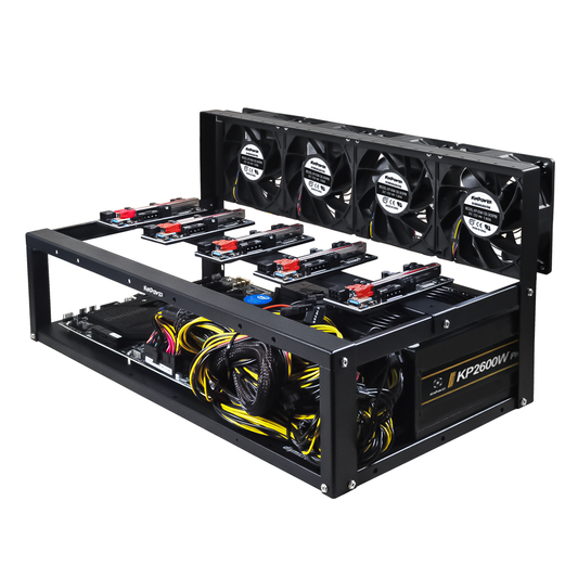 Rig Minage Plateforme Ouverte Sans GPU Avec Alimentation 2600W - 8G Ram - 500G SSD - 4 Fan Supportant Jusqu'à 5 GPU