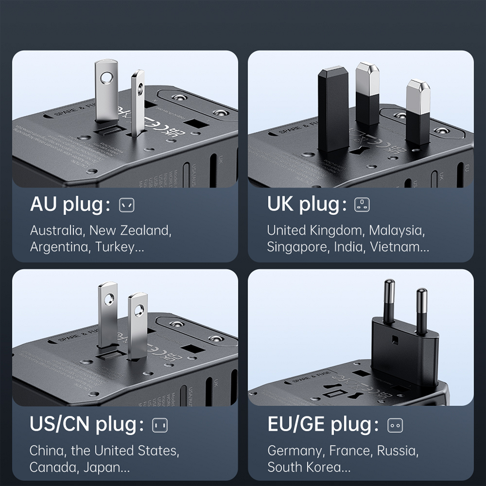Adaptateur de Voyage Prises Internationnal avec 1 USB C PD et 2 USB A