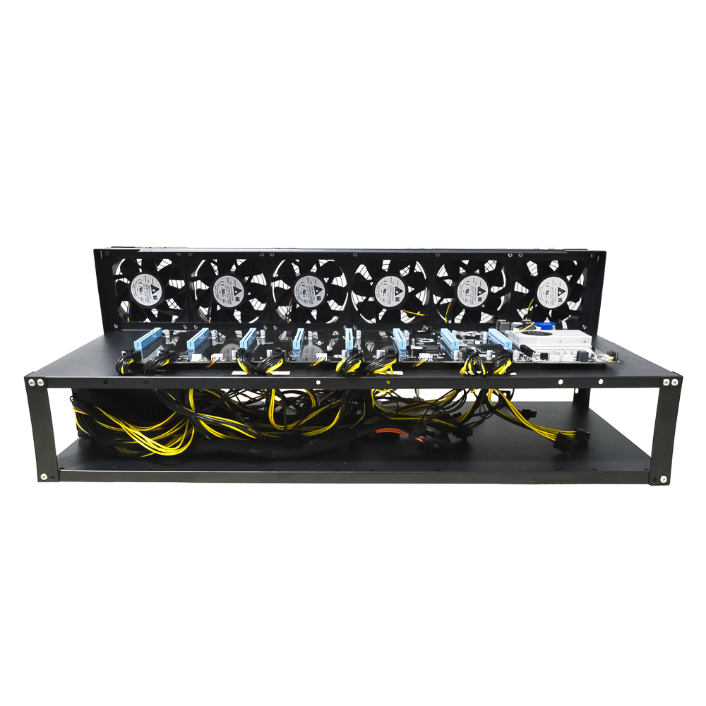 Rig Minage Plateforme Ouverte Sans GPU Avec Alimentation 2600W - 8G Ram - 500G SSD - 6 Fan Supportant Jusqu'à 8 GPU