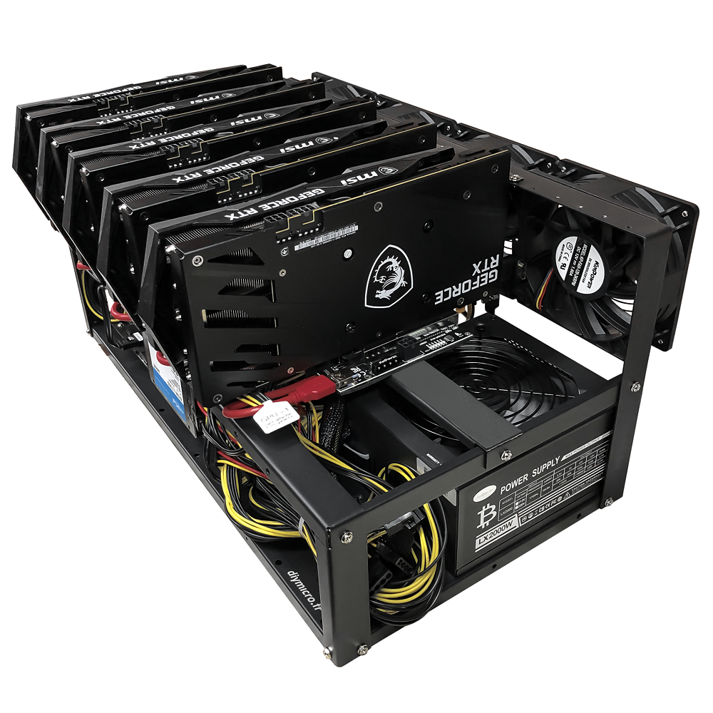 Rig Minage Plateforme Ouverte Avec 5 GPU RTX 4070 Super - 2600W - 8G Ram - 500G SSD - 4 Fan