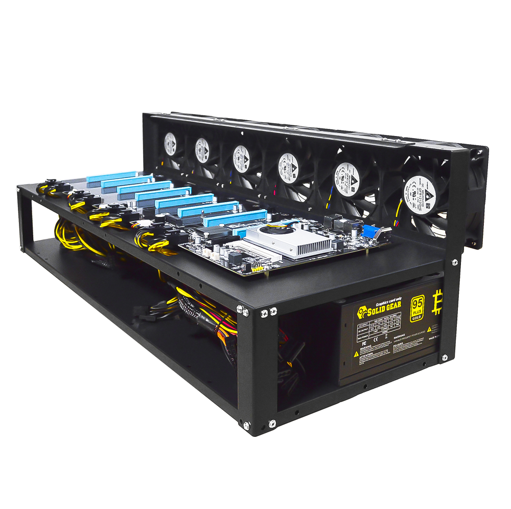 Rig Minage Plateforme Ouverte Sans GPU Avec Alimentation 2600W - 8G Ram - 500G SSD - 6 Fan Supportant Jusqu'à 8 GPU