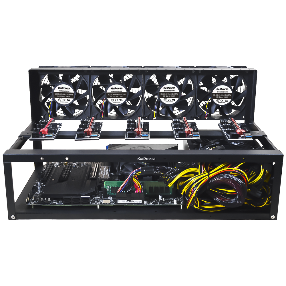 Rig Minage Plateforme Ouverte Sans GPU Avec Alimentation 2600W - 8G Ram - 500G SSD - 4 Fan Supportant Jusqu'à 5 GPU