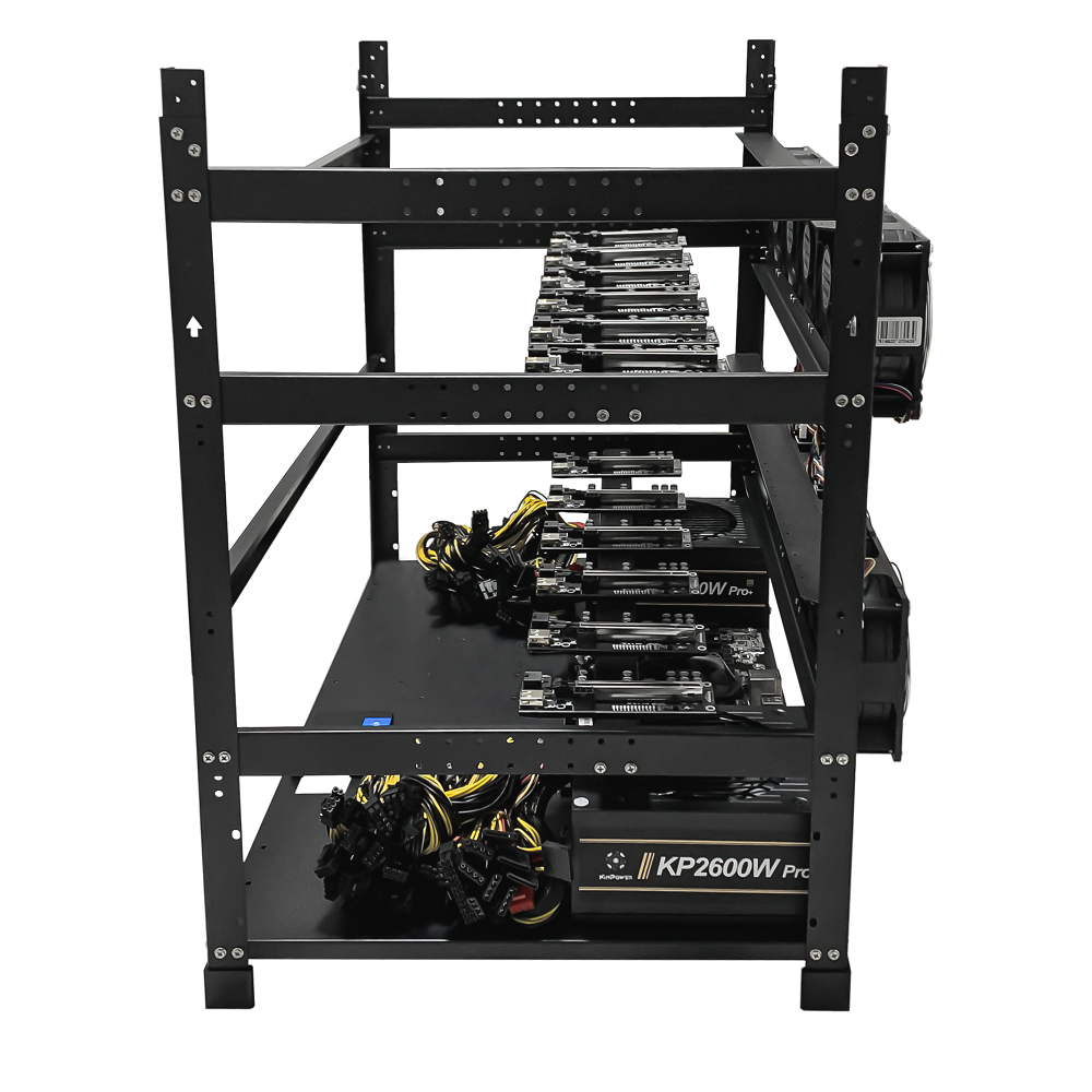 Rig Minage Plateforme Ouverte Sans GPU Avec Alimentation 5200W - 8G Ram - 500G SSD - 10 Fan - Supportant Jusqu'à 12 GPU