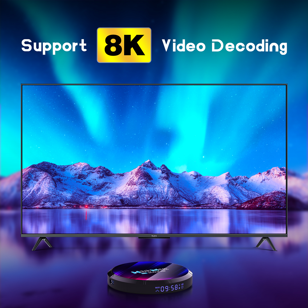 Boîtier IPTV Box Quad Core 64bits - RAM 4Go - ROM 64Go - 4K UHD - Wifi 6 - BT 5.0 - Android 13