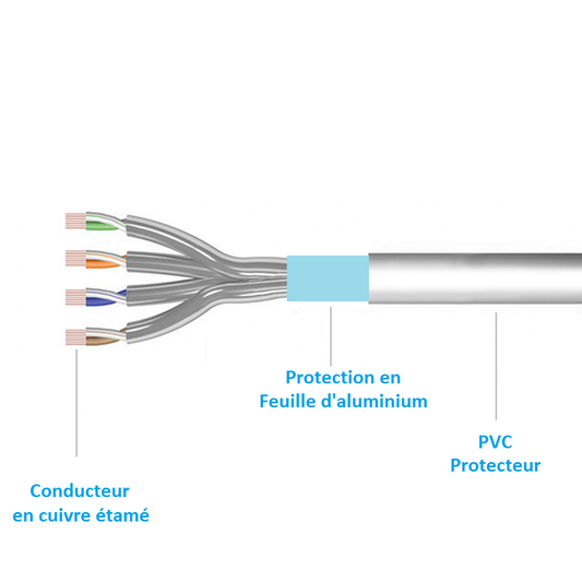 Kinpower Câble Réseau Ehternet RJ-45 F/UTP CAT6 droit Blindé Mâle Mâle 1Gbps