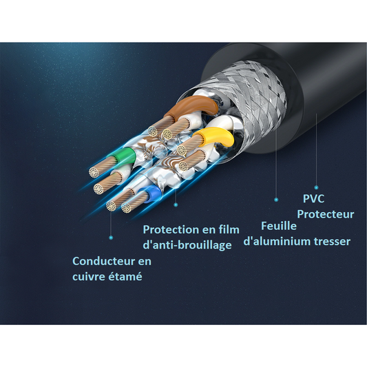 Kinpower Câble Réseau Ehternet RJ-45 S/FTP CAT7 droit Blindé Mâle Mâle 10Gbps