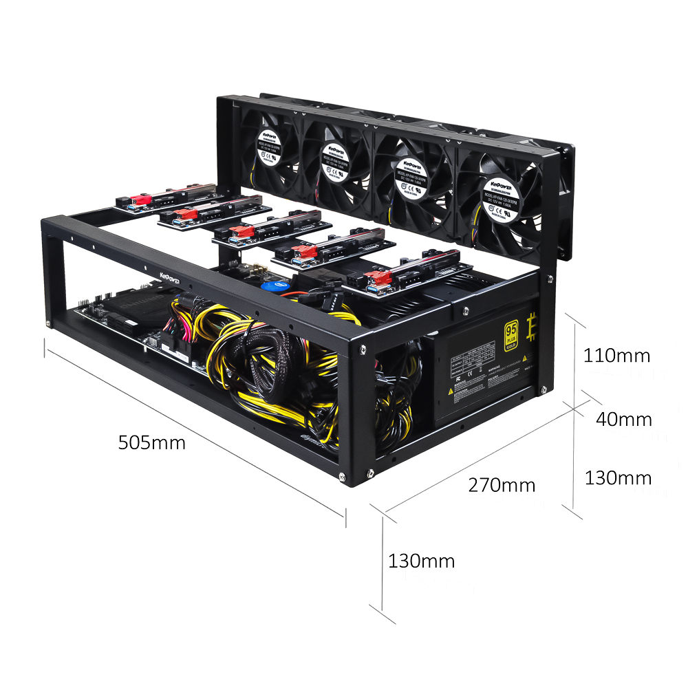 Rig Minage Plateforme Ouverte Sans GPU Avec Alimentation 2000W - 8G Ram - 240G SSD - 4 Fan Supportant Jusqu'à 5 GPU