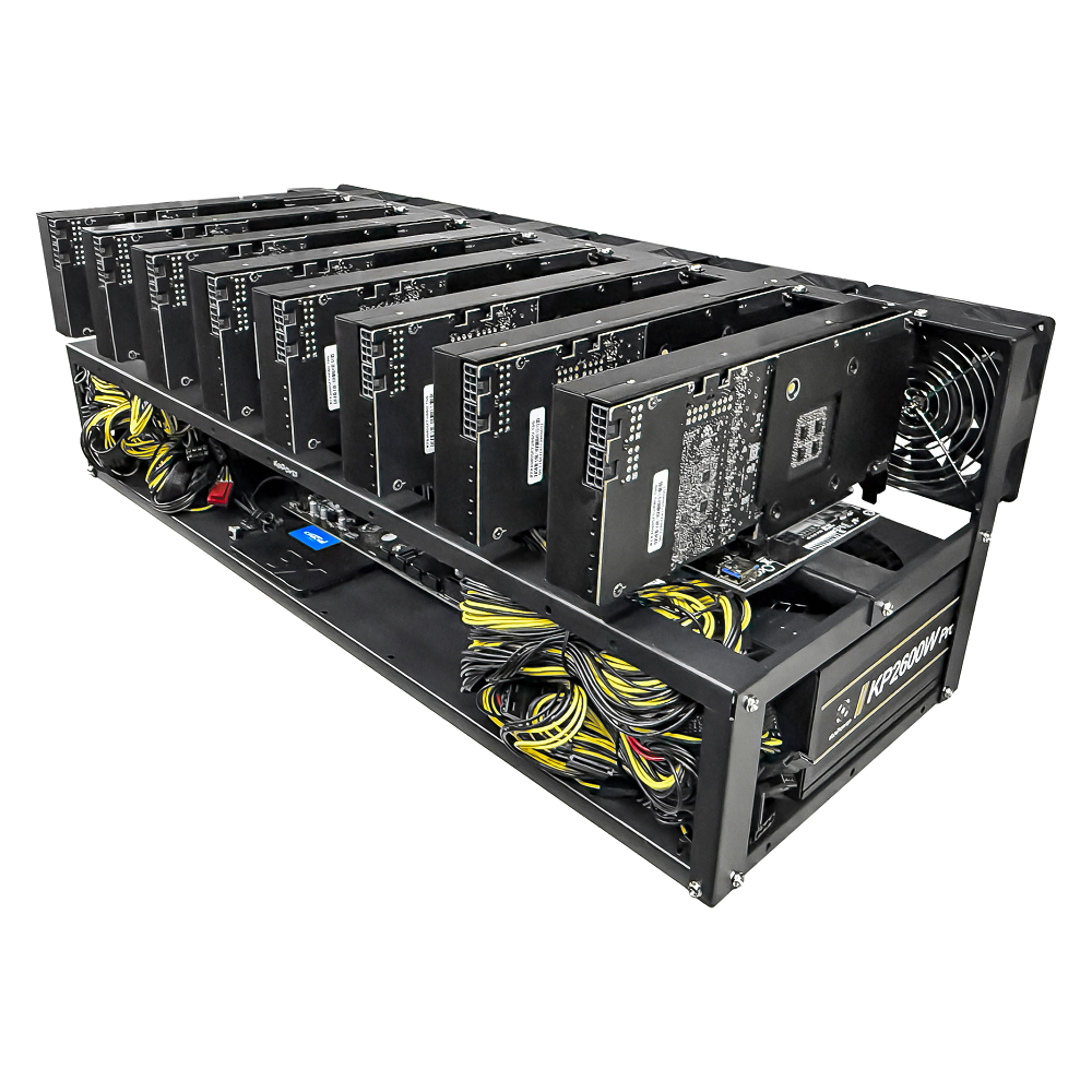 Rig Minage Plateforme Ouverte Avec 8 GPU RTX 3080 - 8G Ram - 500G SSD - 4000W - 6 Fan