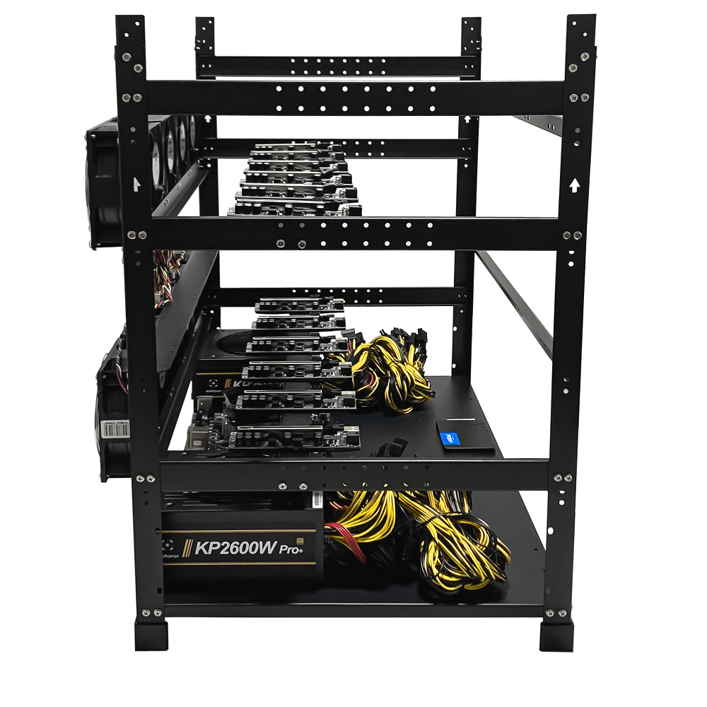 Rig Minage Plateforme Ouverte Sans GPU Avec Alimentation 5200W - 8G Ram - 500G SSD - 10 Fan - Supportant Jusqu'à 12 GPU