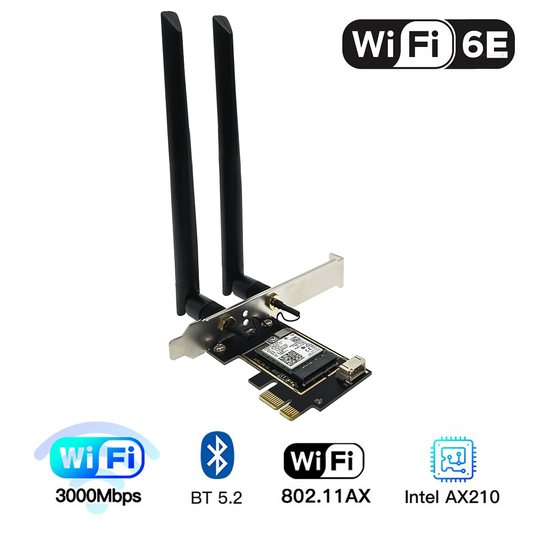 KinPower KP-AX210NGW Carte PCI Express sans fil Intel AX210 Wifi 6E Dual Band 3000Mbps 802.11ax + Bluetooth 5.2