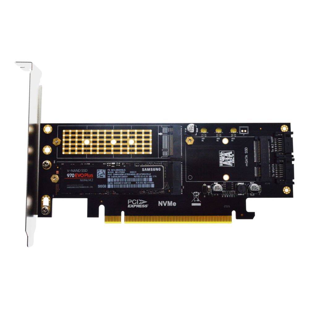 Caddy Carte PCI Express 16X Supporte SSD Format M-SATA M.2 NGFF M.2 NVME 3 en 1