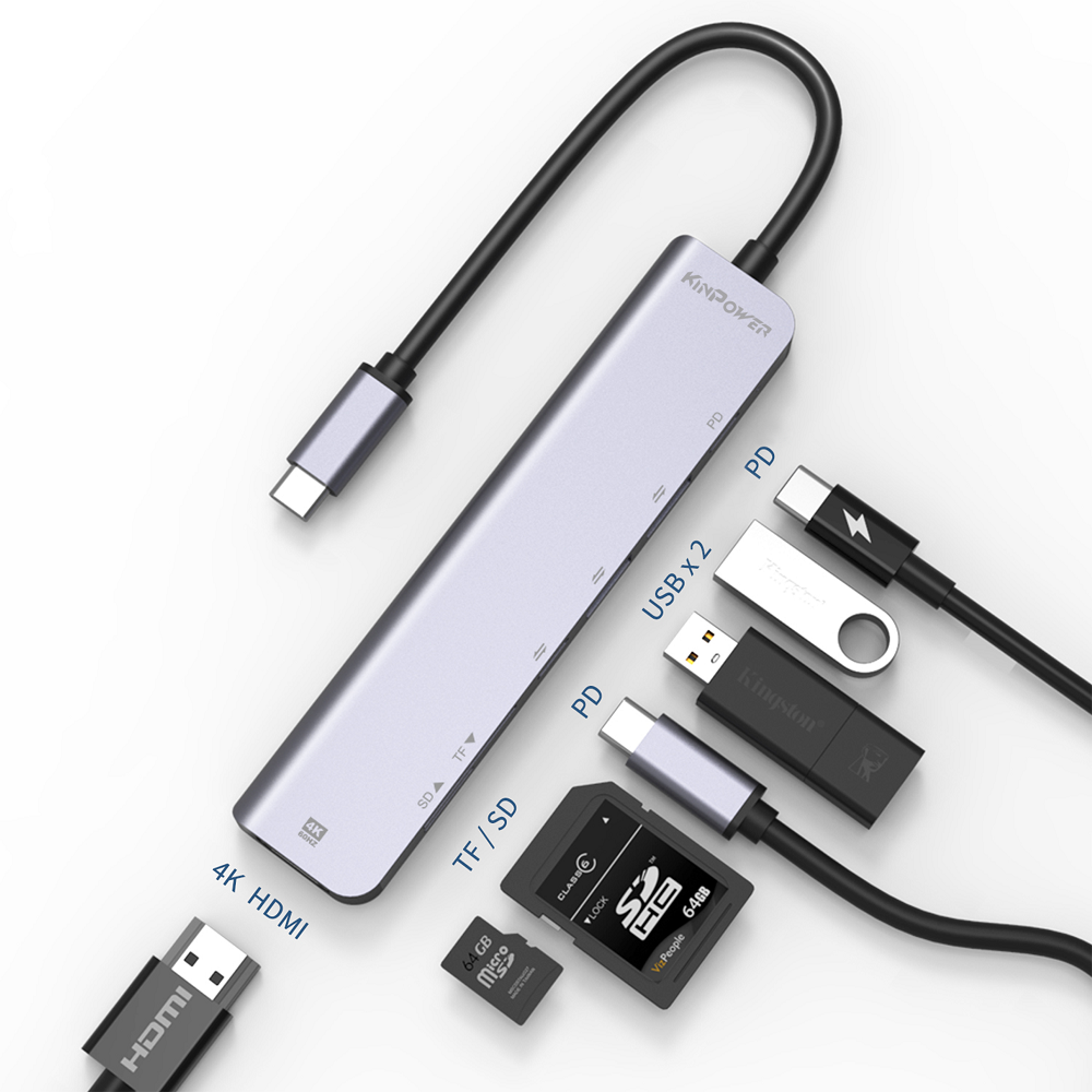 Adaptateur Concentrateur Type C vers HDMI 4K,USB3.0,Lecteur SD/TF,Type C Data/PD 5 en 1