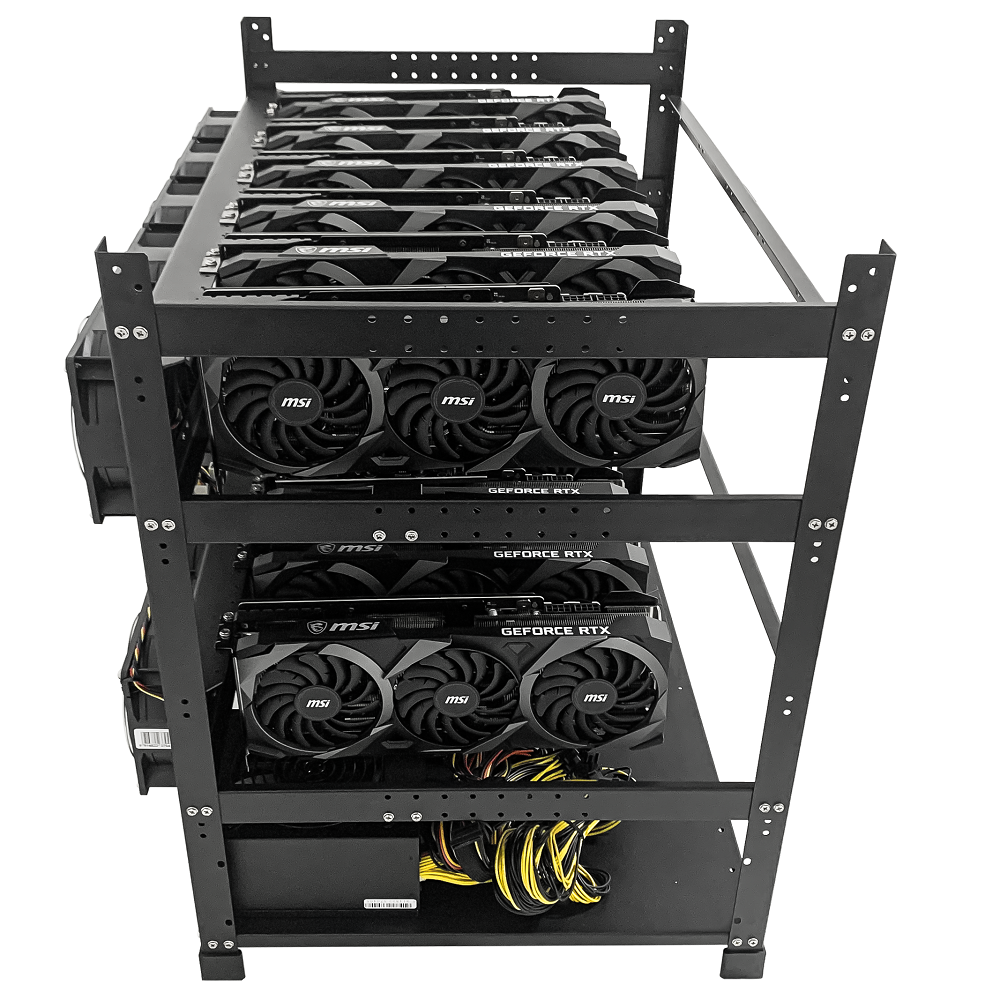 Rig Minage Plateforme Ouverte Avec 12GPU RTX 3060 Ti - 5200W - 8G Ram - 500Go SSD - 10 Fan