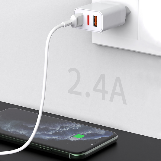 Kit Chargeur Prise Secteur Lightning Charge Rapide USB A 2.4A 12W