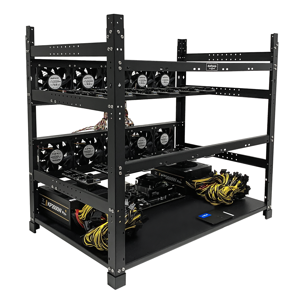 Rig Minage Plateforme Ouverte Sans GPU Avec Alimentation 5200W - 8G Ram - 500G SSD - 10 Fan - Supportant Jusqu'à 12 GPU