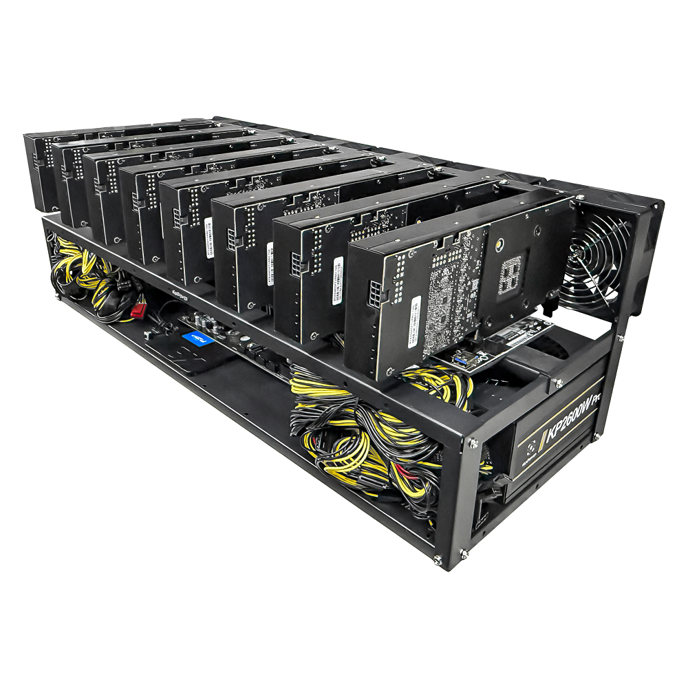 Rig Minage Plateforme Ouverte Avec 8 GPU RTX 4070 Ti Super - 8G Ram - 500G SSD - 4000W - 6 Fan
