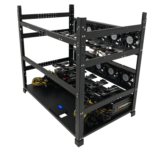 Rig Minage Plateforme Ouverte Sans GPU Avec Alimentation 5200W - 8G Ram - 500G SSD - 10 Fan - Supportant Jusqu'à 12 GPU