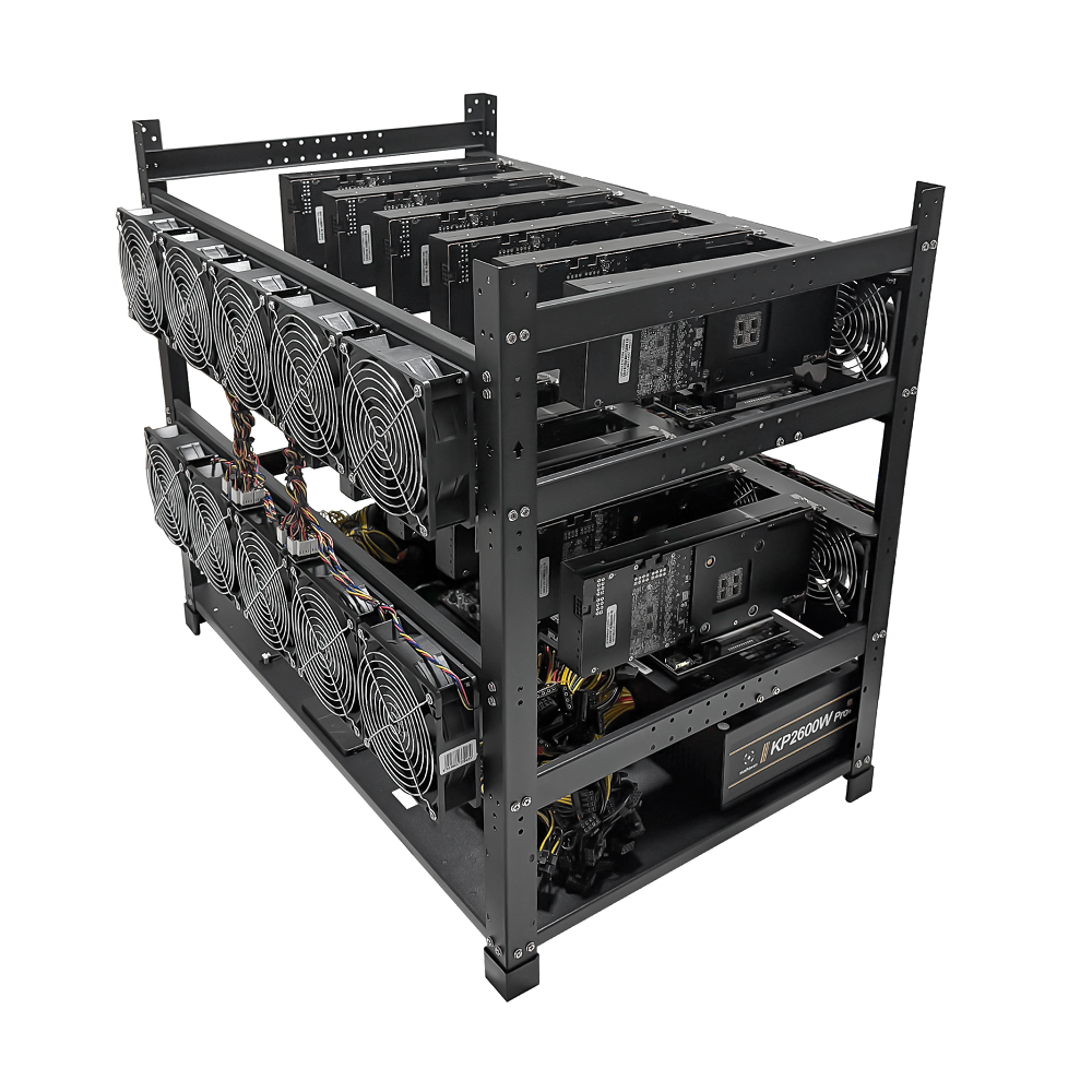 Rig Minage Plateforme Ouverte Avec 12GPU RTX 4070 Super - 5200W - 8Go Ram - 500Go SSD - 10 Fan