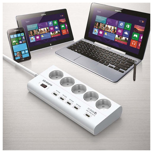 Multiprise parasurtenseurs 5 prises 4 USB 1 Ports QC avec interrupteur