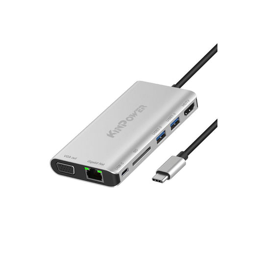 Station d'accueil Concentrateur Type C vers HDMI 4K, VGA, USB 3.0, Lecteur SD, RJ-45 6 en 1