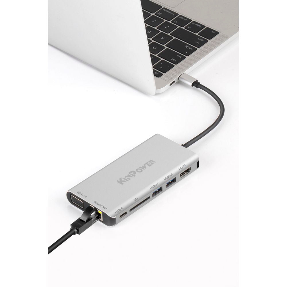 Station d'accueil Concentrateur Type C vers HDMI 4K, VGA, USB 3.0, Lecteur SD, RJ-45 6 en 1