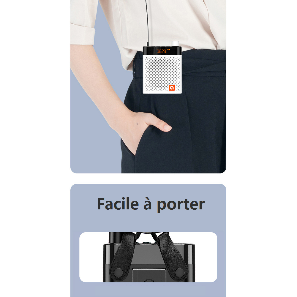 Amplificateur de voix portable acec micro-casque filaire support bluetooth et carte micro SD