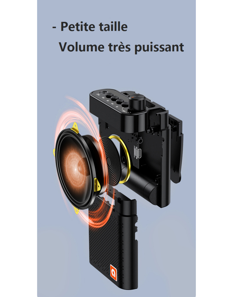 Amplificateur de voix portable acec micro-casque filaire support bluetooth et carte micro SD