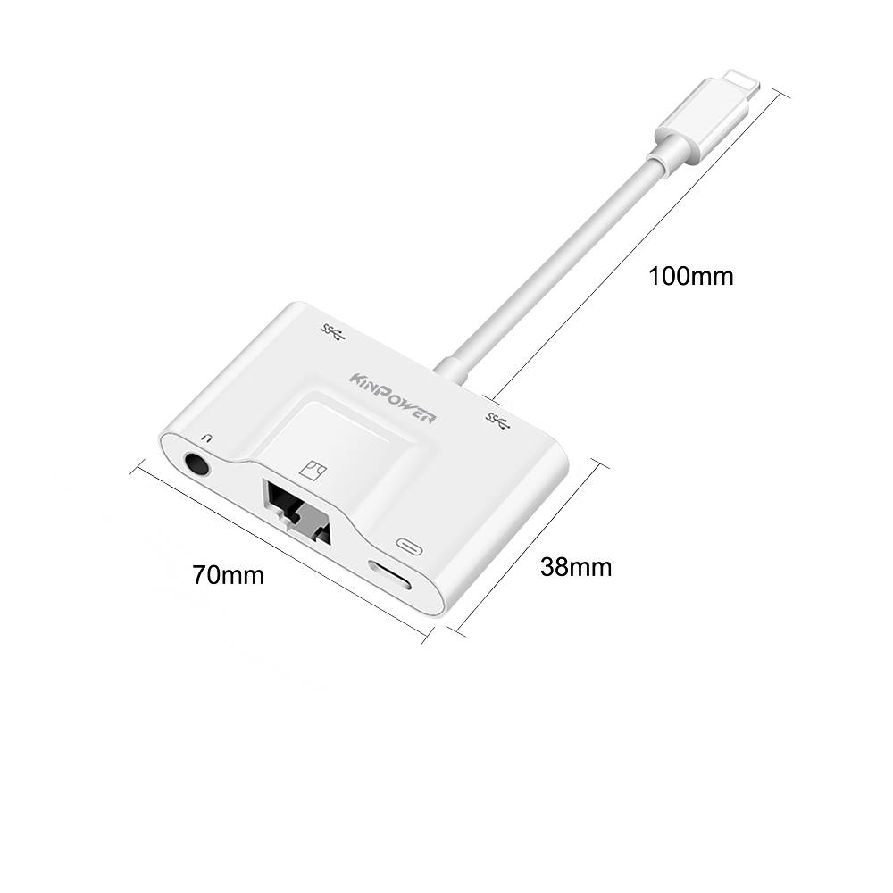 Adaptateur Concentrateur de Lightning vers Ethernet RJ-45 avec Port 3.5 Jack,USB OTG et Port de charge Lightning 4 en 1