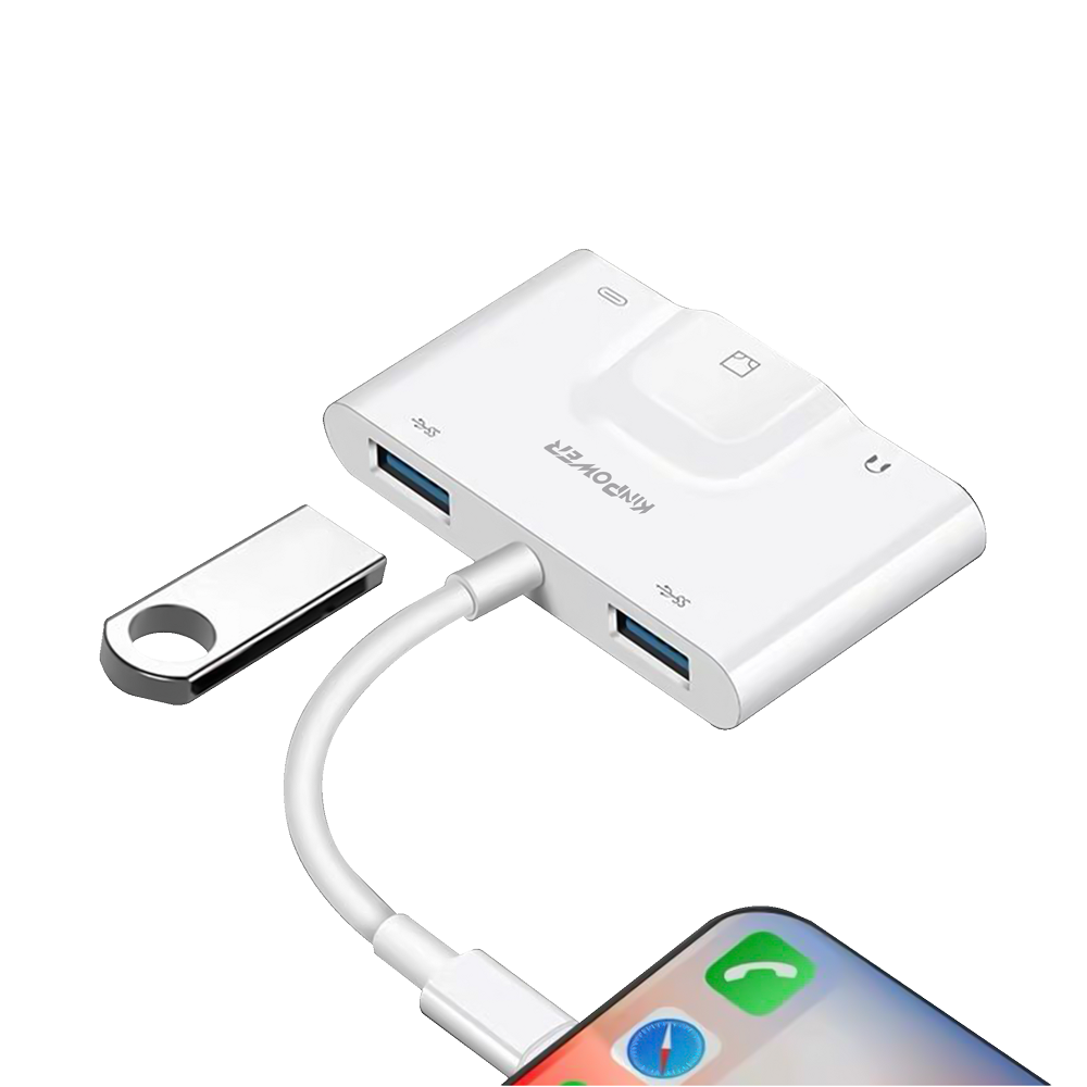 Adaptateur Concentrateur de Lightning vers Ethernet RJ-45 avec Port 3.5 Jack,USB OTG et Port de charge Lightning 4 en 1