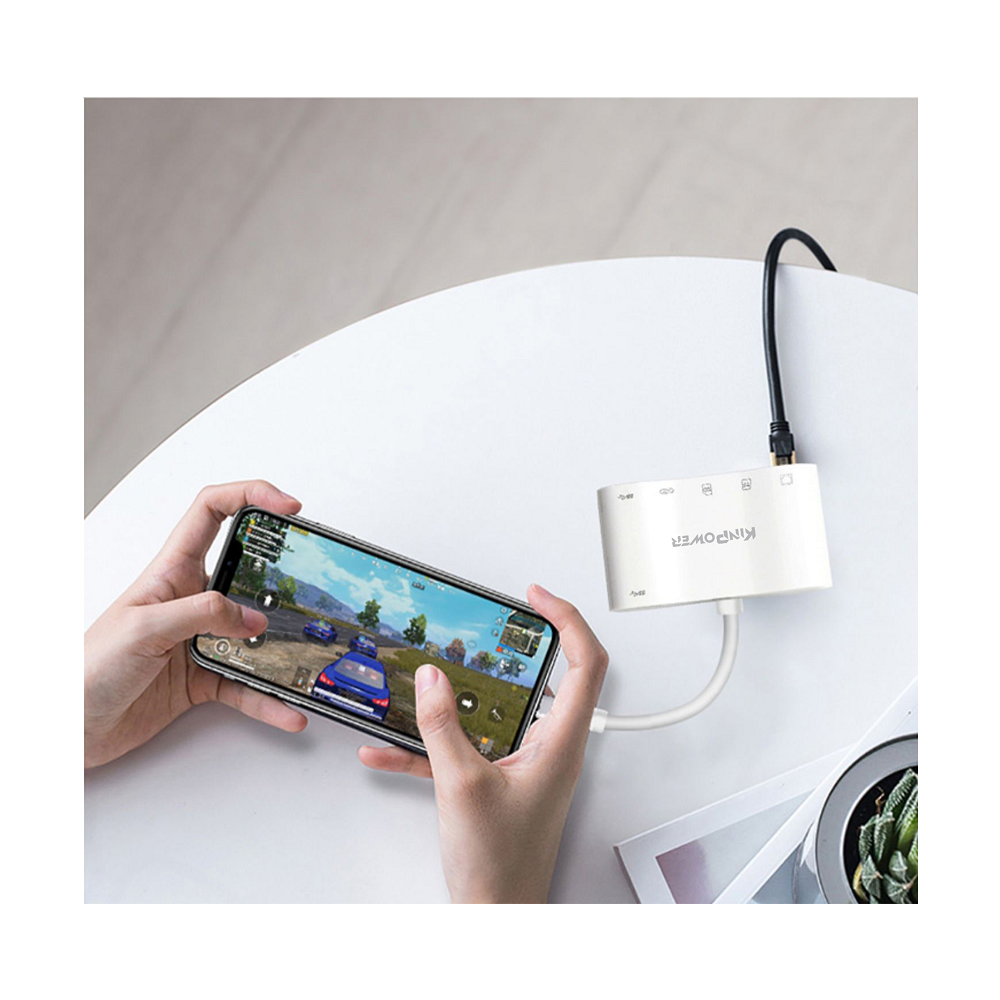 Adaptateur Concentrateur Lightning vers Ethernet RJ-45 avec Port USB OTG SD/TF et Port de Charge Lightning 5 en 1