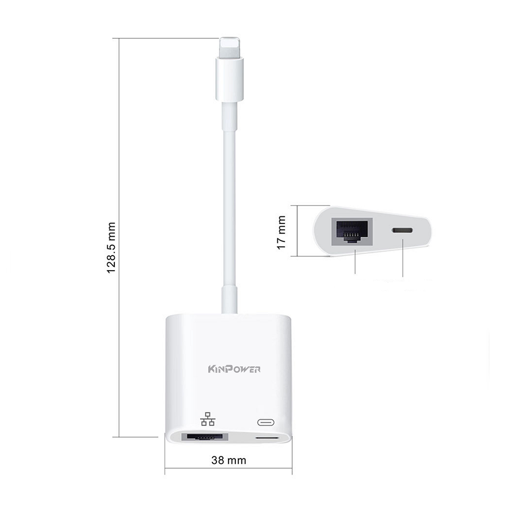 Adaptateur Concentrateur Lightning vers Ethernet RJ-45 avec Port de charge Lightning 2 en 1