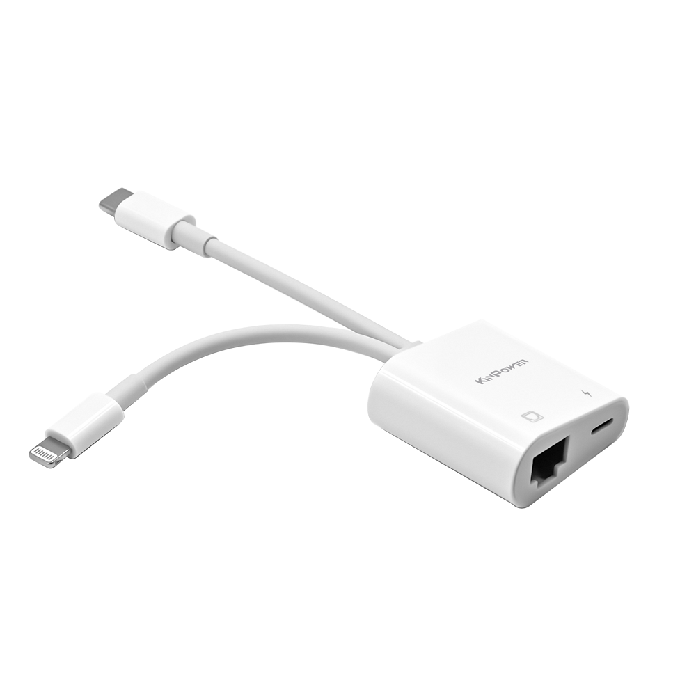 Adaptateur Concentrateur Lightning et Type C vers Ethernet RJ-45 avec port de charge Lightning 3 en 1