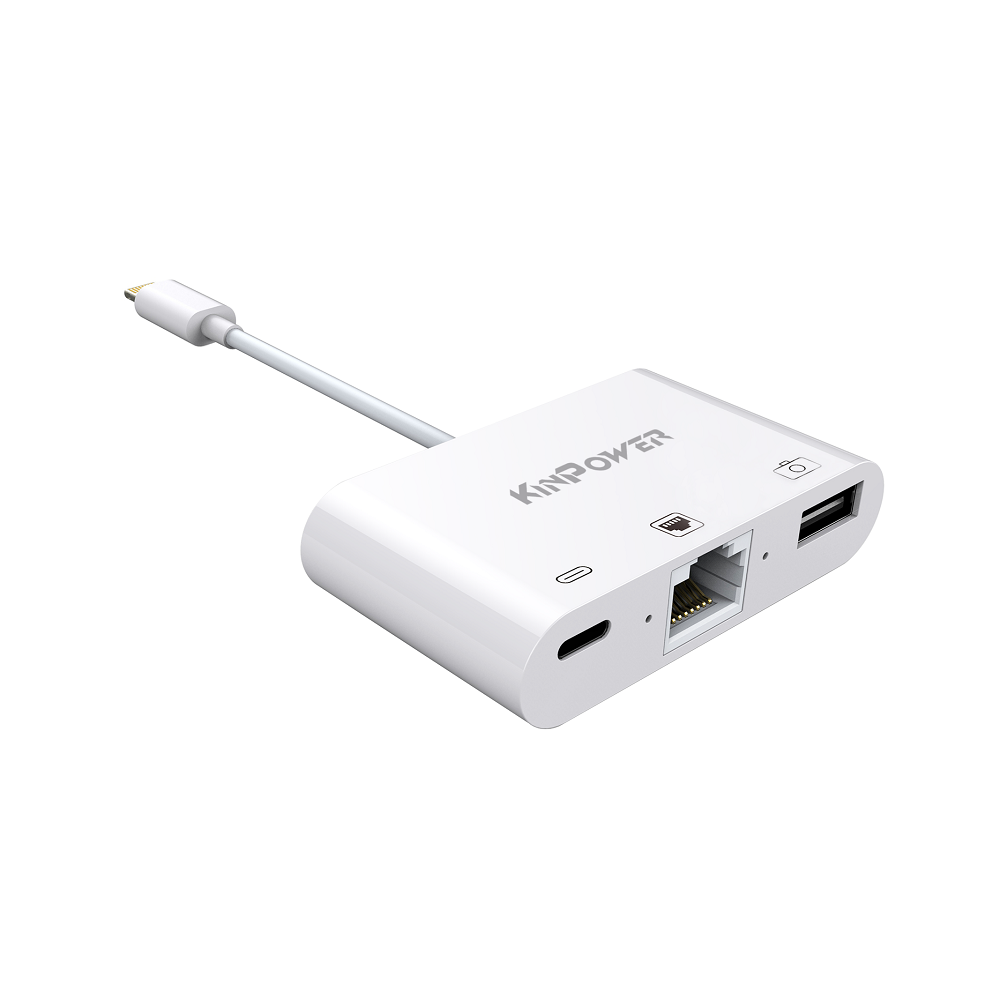Adaptateur Concentrateur Lightning vers Ethernet RJ-45 avec Port USB OTG et Port de charge Lightning 3 en 1