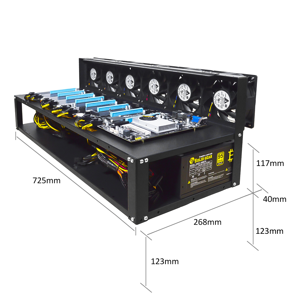 Rig Minage Plateforme Ouverte Sans GPU Avec Alimentation 4000W - 8G Ram - 480G SSD - 6 Fan Supportant Jusqu'à 8 GPU