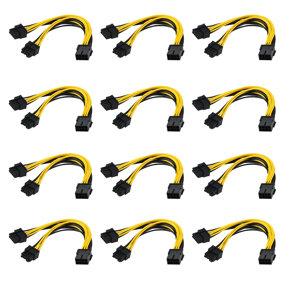 Lot de 12 Câbles d'alimentation PCI-E 8 broches Femelle vers double 8 broches (6+2) Mâle 30cm