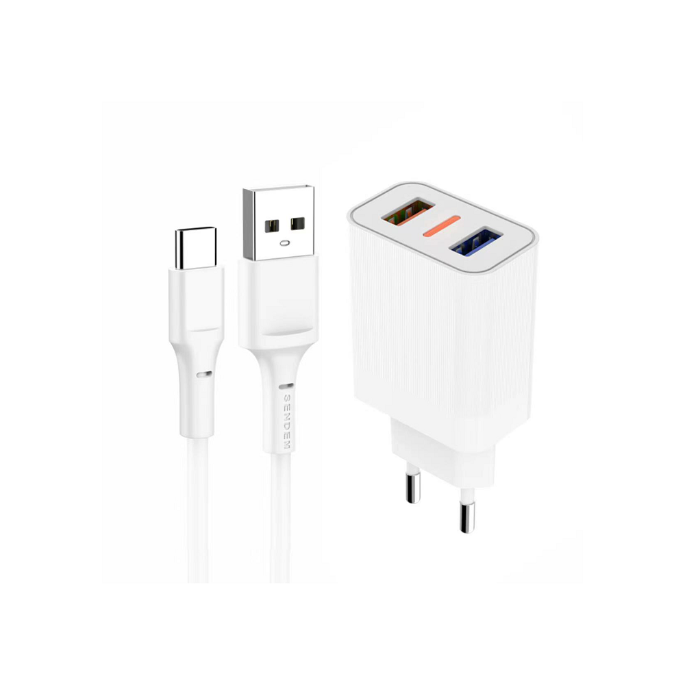 Kit Chargeur Prise Secteur USB C Charge Rapide USB A 2.4A 12W