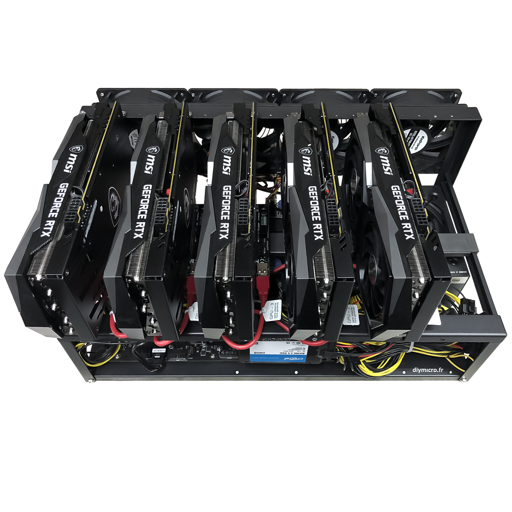 Rig Minage Plateforme Ouverte Avec 5 GPU RTX 3080 - 2600W - 8G Ram - 500G SSD - 4 Fan