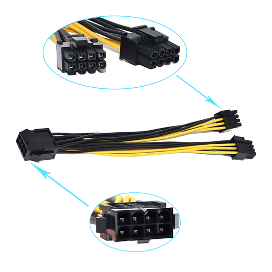 Câbles d'alimentation PCI-E 8 broches Femelle vers double 8 broches (6+2) Mâle 30cm