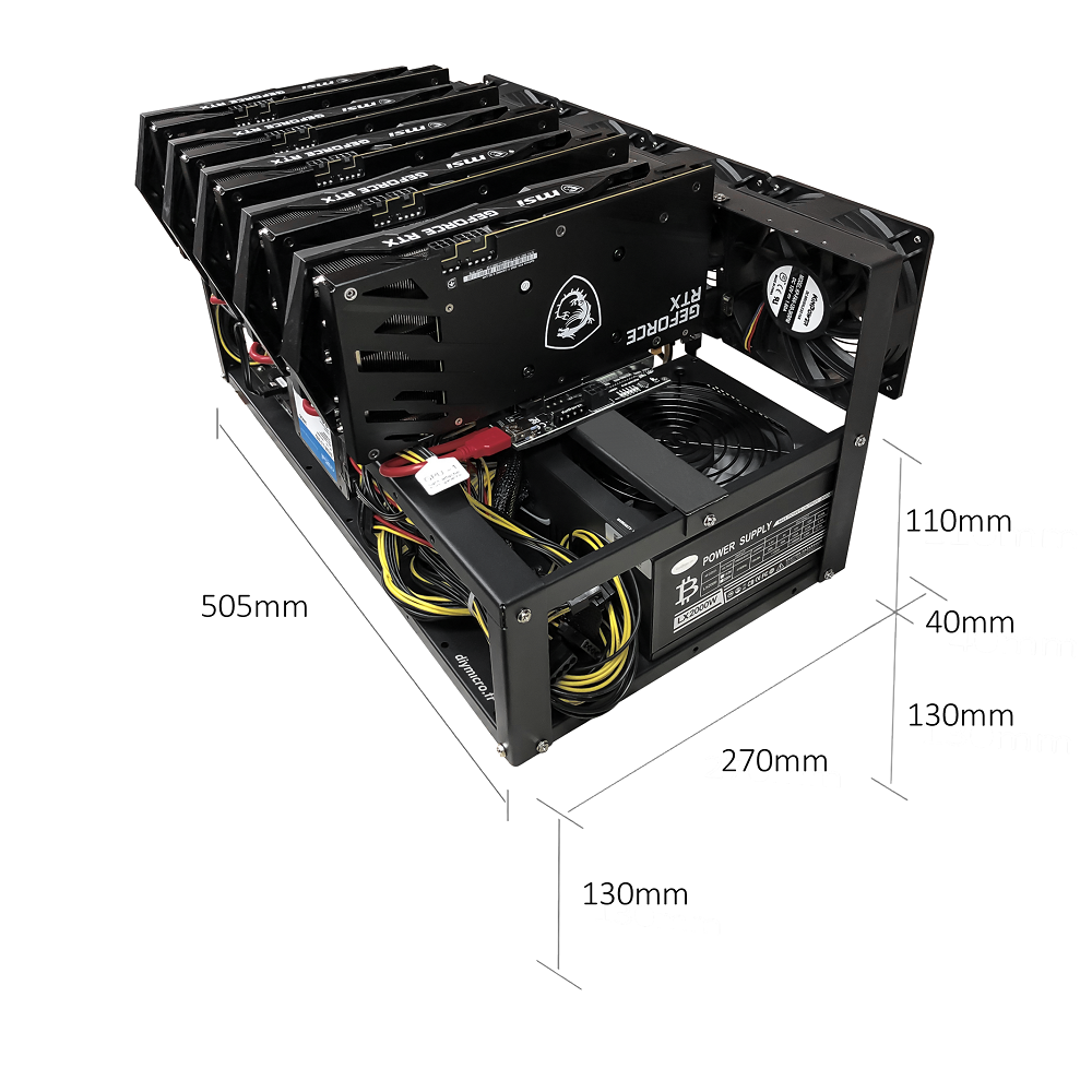 Rig Minage Plateforme Ouverte Avec 5GPU RTX 3060 Ti - 2000W - 8G Ram - 500G SSD - 4 Fan