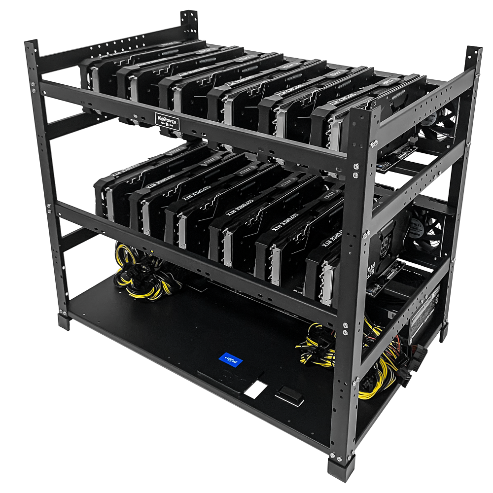 Rig Minage Plateforme Ouverte Avec 12GPU RTX 4060 Ti - 5200W - 8G Ram - 500Go SSD - 10 Fan