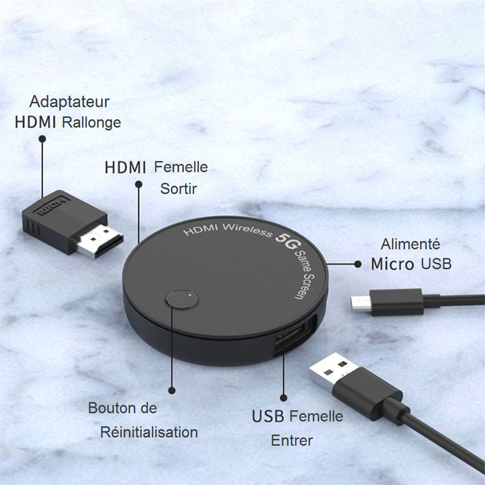 Récepteur d'affichage Dongle HDMI 5G Full HD 1080P 2 en 1