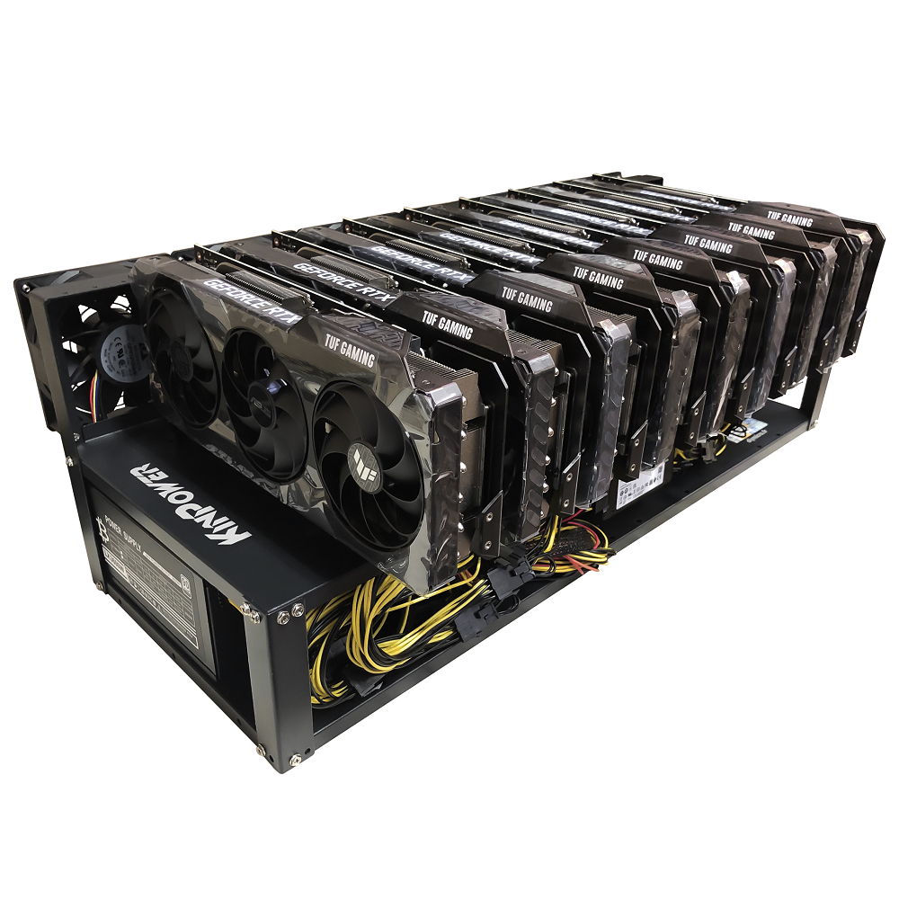 Rig Minage Plateforme Ouverte Avec 8 GPU RTX 4060 - 8G Ram - 500G SSD - 2000W - 6 Fan