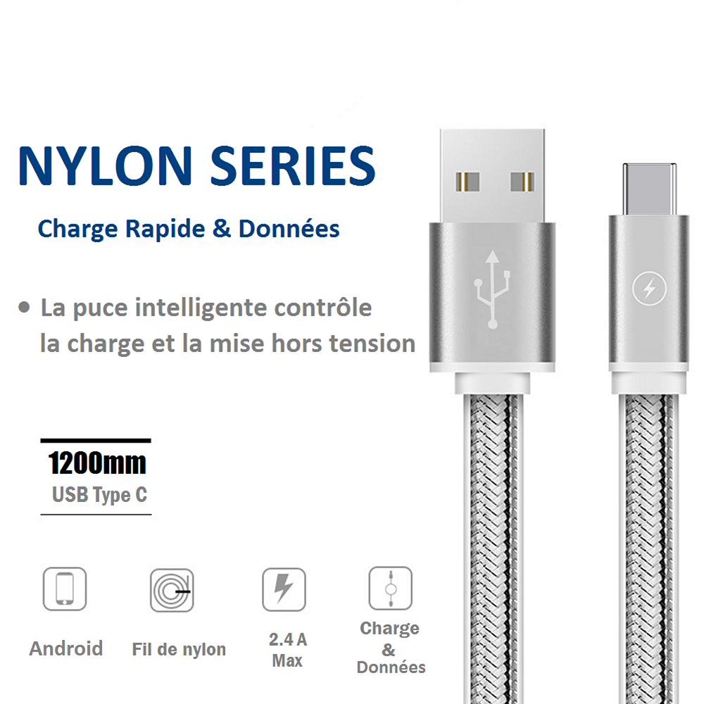 Kinpower Câble USB Type C v3.0 Mâle vers USB A Mâle 5V-2.4A 12W QC 1.2M